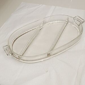 Vintage Clear Glass Vanity Tray Divided Dish Relish Tray Great Handles